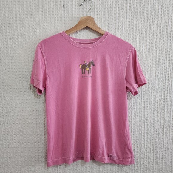 Life is Good Pink Horse Play Distressed Shirt Size Small - Picture 3 of 12